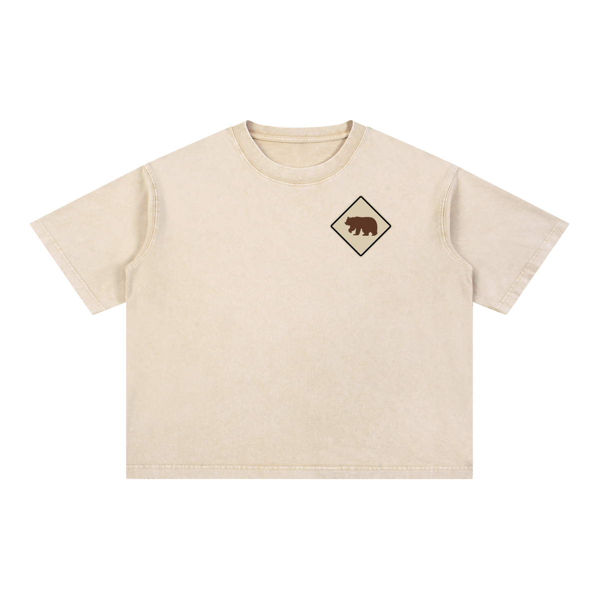 Gray t-shirt with a black graphic on a white background