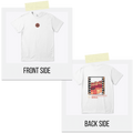 White t-shirt with front and back designs on a white background