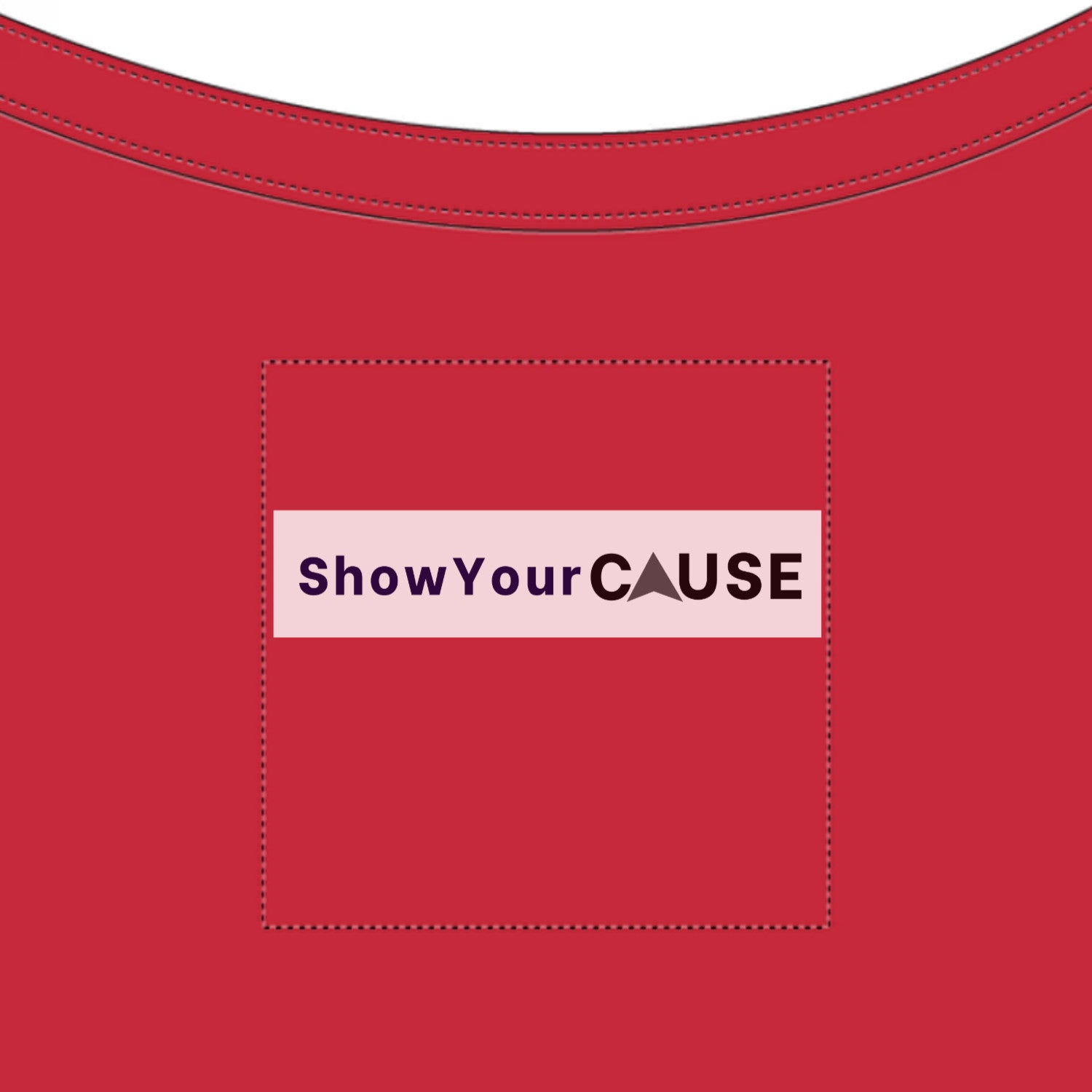 Red shirt with 'Show Your Cause' logo on a white background
